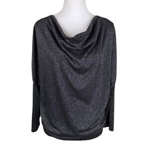 Joseph Ribkoff Black Knit Silver Metallic Shimmer Cowl Neck Long Sleeve Top